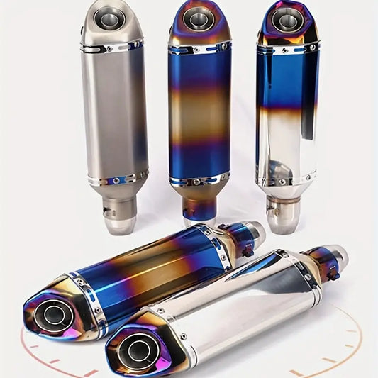 Off-Road Compatible Carbon Fiber Motorcycle Exhaust Pipe - Stainless Steel