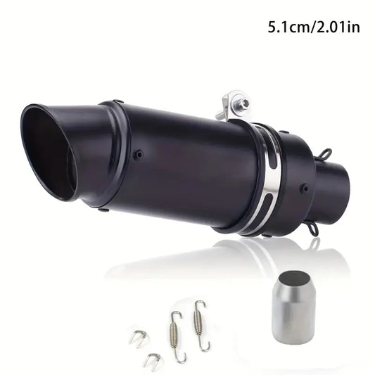 51mm Universal Motorcycle Exhaust Pipe - Stainless Steel, High-Performance, Smooth Finish, Oblique with Strip, Perfect for Street Scooters & Sports Bikes, Motorcycle Accessories | Aesthetic Upgrade | Durable Construction