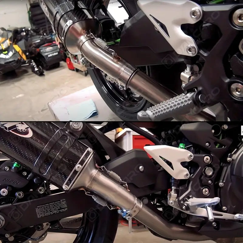 Escape deslizante Kawasaki Ninja 250/300 de acero inoxidable (2013-2016). Compatible con Z250 y motocicletas todoterreno.