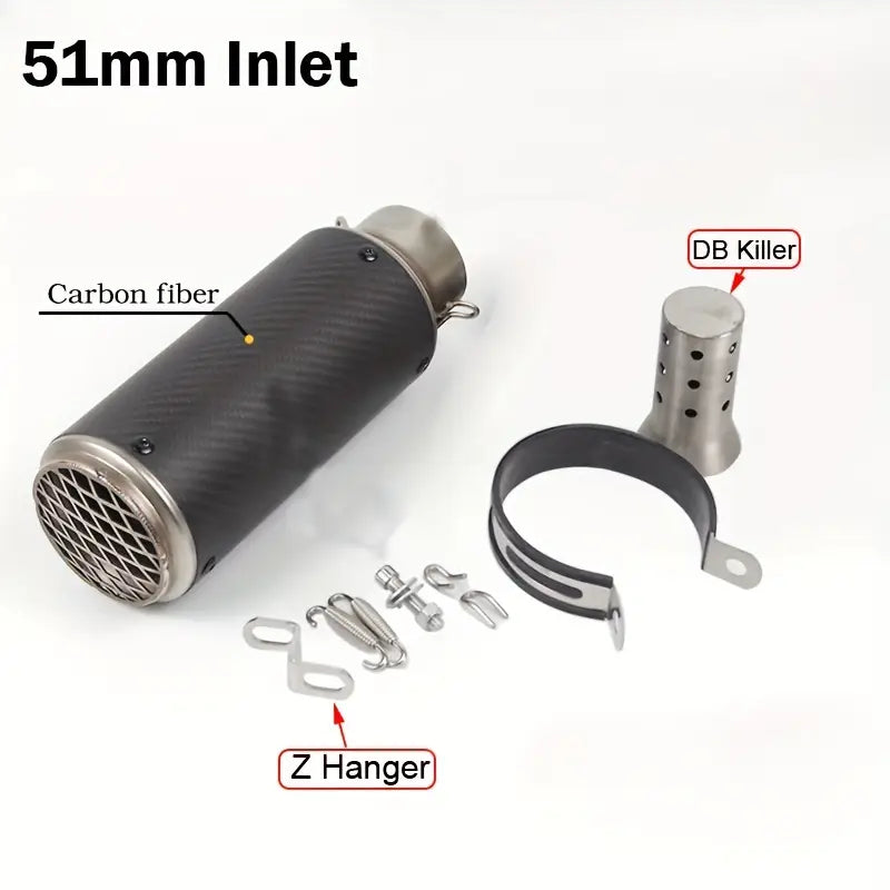 Carbon Fiber Motorcycle Exhaust Pipe with DB Killer - 51mm & 60mm Sizes for Motocross, Racing, and Off-Road Bikes - for BMW, Kawasaki,