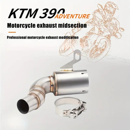 KTM 390 Adventure Stainless Steel Exhaust Midsection - No Drums Design, Professional Motorcycle Exhaust Modification for Original Factory End, Off-Road Motorcycle Upgrade|Sleek Metallic Finish|Durable Construction, Motorcycle Accessories