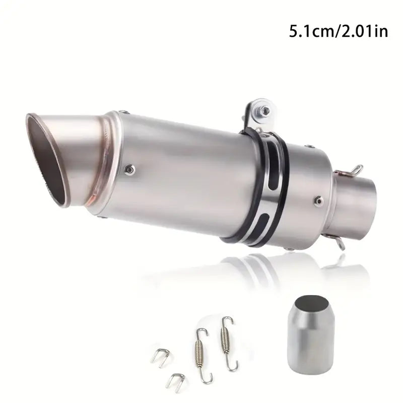 51mm Universal Motorcycle Exhaust Pipe - Stainless Steel, High-Performance, Smooth Finish, Oblique with Strip, Perfect for Street Scooters & Sports Bikes, Motorcycle Accessories | Aesthetic Upgrade | Durable Construction