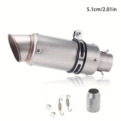 51mm Universal Motorcycle Exhaust Pipe - Stainless Steel, High-Performance, Smooth Finish, Oblique with Strip, Perfect for Street Scooters & Sports Bikes, Motorcycle Accessories | Aesthetic Upgrade | Durable Construction