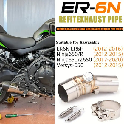Stainless Steel Motorcycle Mid-Pipe, Compatible with Kawasaki ER6F, ER6N, Ninja 650, And Z650