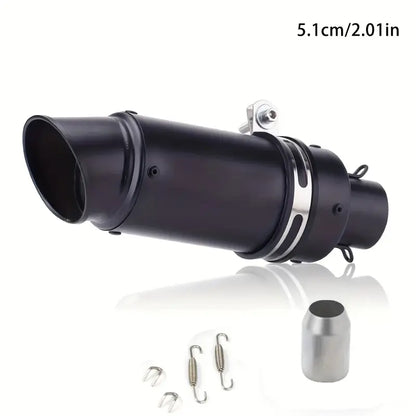 51mm Universal Motorcycle Exhaust Pipe - Stainless Steel, High-Performance, Smooth Finish, Oblique with Strip, Perfect for Street Scooters & Sports Bikes, Motorcycle Accessories | Aesthetic Upgrade | Durable Construction