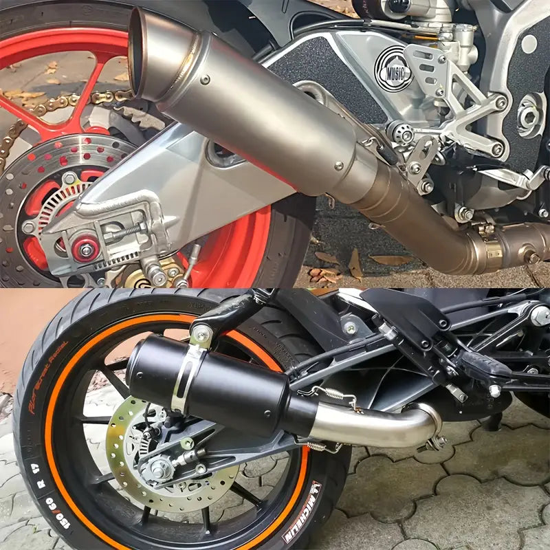 51mm Universal Motorcycle Exhaust Pipe - Stainless Steel, High-Performance, Smooth Finish, Oblique with Strip, Perfect for Street Scooters & Sports Bikes, Motorcycle Accessories | Aesthetic Upgrade | Durable Construction