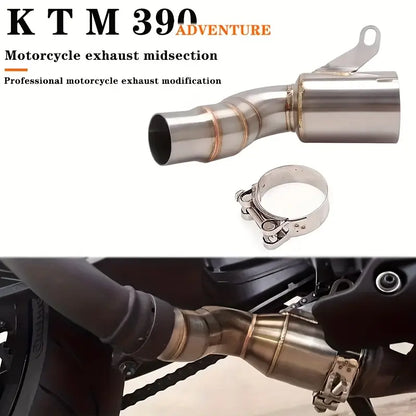 KTM 390 Adventure Stainless Steel Exhaust Midsection - No Drums Design, Professional Motorcycle Exhaust Modification for Original Factory End, Off-Road Motorcycle Upgrade|Sleek Metallic Finish|Durable Construction, Motorcycle Accessories