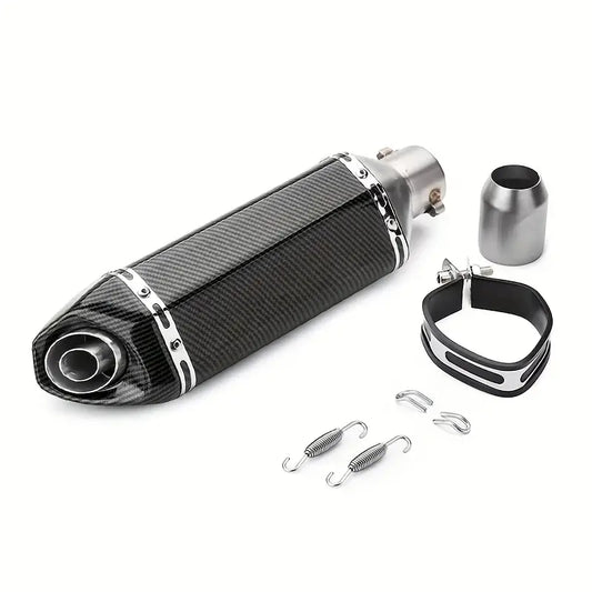 Off-Road Compatible Carbon Fiber Motorcycle Exhaust Pipe - Stainless Steel