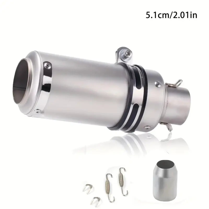 51mm Universal Motorcycle Exhaust Pipe - Stainless Steel, High-Performance, Round with Mesh, Smooth Finish, Perfect for Street Scooters & Sports Bikes, Motorcycle Accessories | Aesthetic Upgrade | Durable Construction