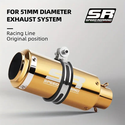 51mm Diameter SR Speed Racing Stainless Steel Exhaust Pipe - High-Performance, Golden Finish, Universal for Street Touring, Enduro, Street Sports Motorcycles & ATVs, Enduro Motorcycle Pipe | Aesthetic Pipe | Durable Construction, Motorcycle Accessories