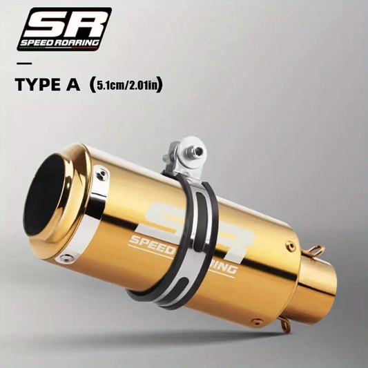 51mm Diameter SR Speed Racing Stainless Steel Exhaust Pipe - High-Performance, Golden Finish, Universal for Street Touring, Enduro, Street Sports Motorcycles & ATVs, Enduro Motorcycle Pipe | Aesthetic Pipe | Durable Construction, Motorcycle Accessories