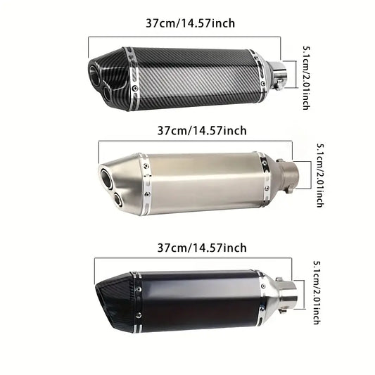 A Set of 51Mm Diameter Motorcycle Dual-Hole Exhaust Pipes, Equipped with a DB Killer, Suitable for Various Types of Motorcycles Including Street Sport Bikes, Street Touring Bikes, And All-Terrain Motorcycles.