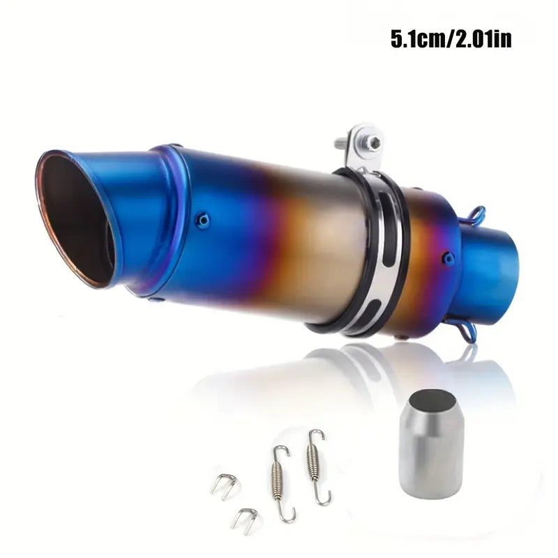 51mm Universal Motorcycle Exhaust Pipe - Stainless Steel, High-Performance, Smooth Finish, Oblique with Strip, Perfect for Street Scooters & Sports Bikes, Motorcycle Accessories | Aesthetic Upgrade | Durable Construction